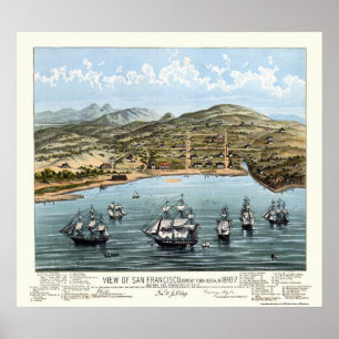 San Francisco, CA Panorama Karte - 1847 Poster