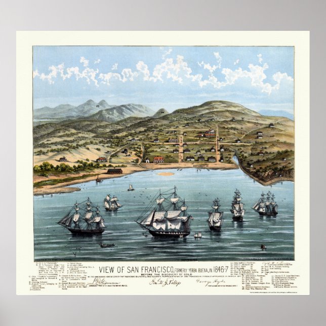 San Francisco, CA Panorama Karte - 1847 Poster (Vorne)