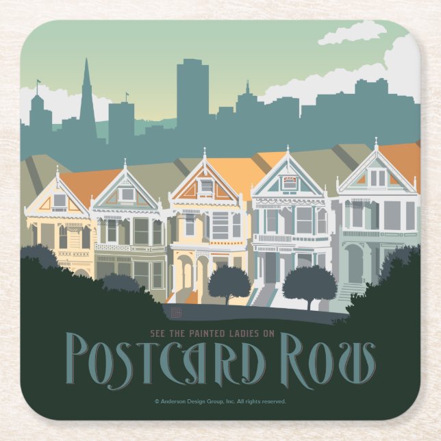 San Francisco, CA - Postcard Row Rechteckiger Pappuntersetzer (Vorderseite)
