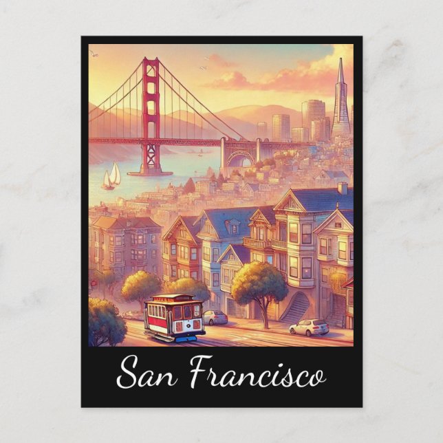 San Francisco Cable Car Golden Gate Bridge Postkarte (Vorderseite)