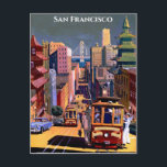 San Francisco Cable Car Retro Vintage Reise Postkarte<br><div class="desc">Jeder würde Liebe haben,  diese Vintage Postkarte mit einer Retro-Abbildung einer Seilbahn und der Skyline der Stadt San Francisco,  Kalifornien zu erhalten! Schriftart und Farbe des Textes können nach Ihren Wünschen geändert werden.</div>