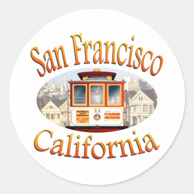 San Francisco Cable Car Runder Aufkleber (Vorderseite)