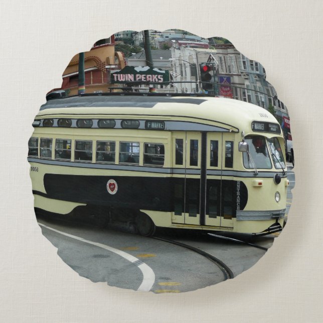 San Francisco Cable Car Rundes Kissen (Vorderseite)