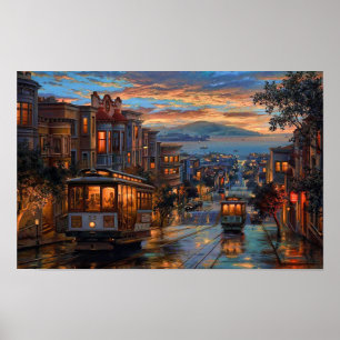 San Francisco Cable Car Sunset - Rainie Spiegelung Poster