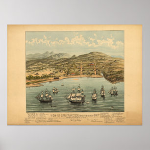 San Francisco Cal 1847 Antique Panoramabalkarte Poster