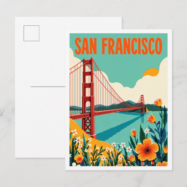San Francisco California Art Illustration Reise Postkarte (Vorne/Hinten)