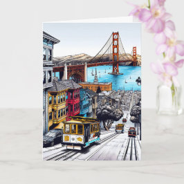 San Francisco, California Comic Book Style Art Karte
