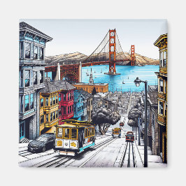San Francisco, California Comic Book Style Art Magnet
