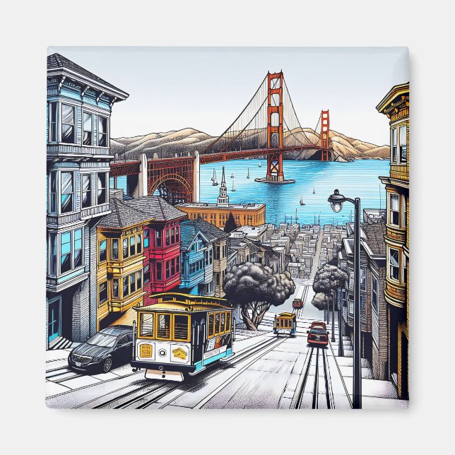 San Francisco, California Comic Book Style Art Magnet (Vorne)