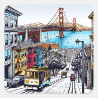 San Francisco, California Comic Book Style Art