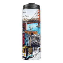 San Francisco, California Comic Book Style Art Thermosbecher