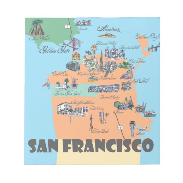 San Francisco California Karte Notizblock (Vorderseite)