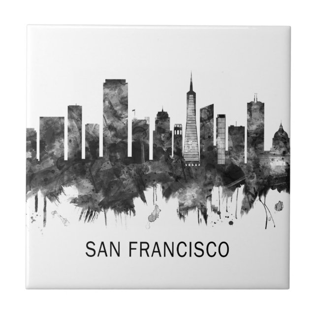 San Francisco California Skyline BW Fliese (Vorderseite)