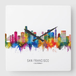 San Francisco California Skyline Quadratische Wanduhr