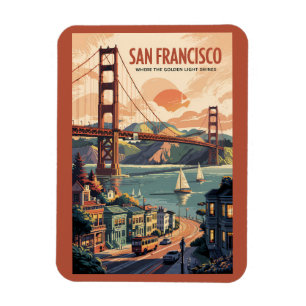 San Francisco California Skyline Travel Art Retro Magnet