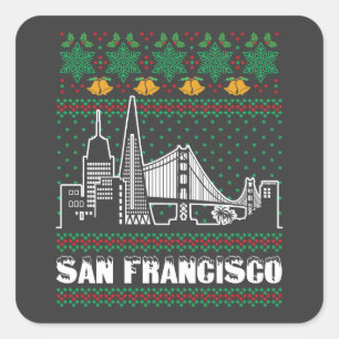 San Francisco California Ugly Christmas Quadratischer Aufkleber