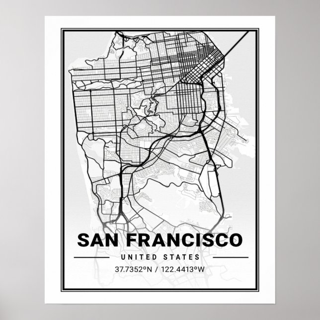 San Francisco California USA Travel City Map Poster (Vorne)
