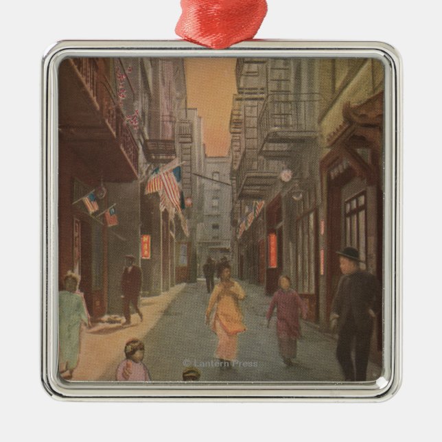 San Francisco, CAView alter Chinatown-Straße Silbernes Ornament (Vorne)