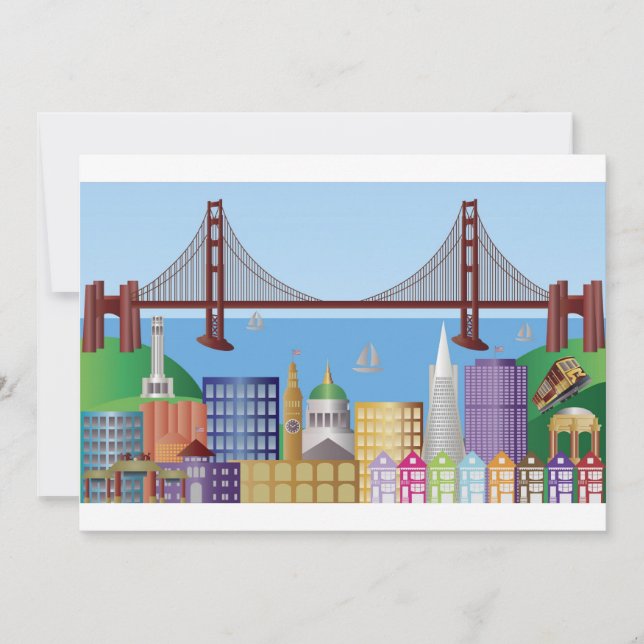 San Francisco City Skyline Zeichne Einladung (Vorderseite)