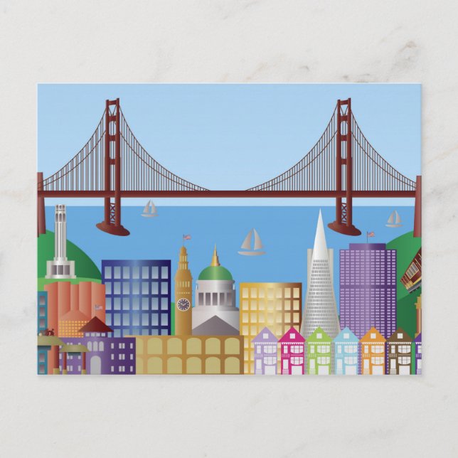 San Francisco City Skyline Zeichnend Illustration  Postkarte (Vorderseite)