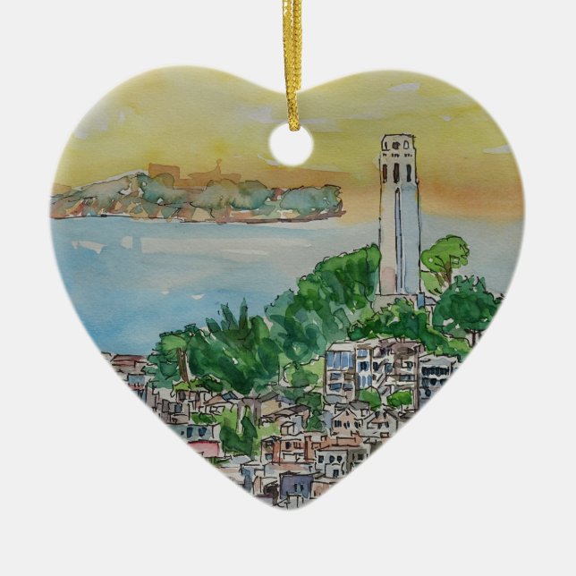 San Francisco Dämmerungs-Sonnenuntergang über Coit Keramik Ornament (Vorne)