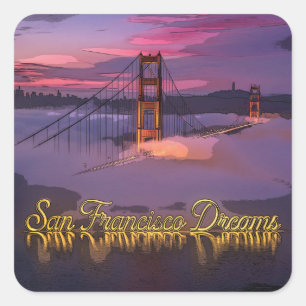 "San Francisco Dreams" Golden Gate Bridge Sonnenun Quadratischer Aufkleber