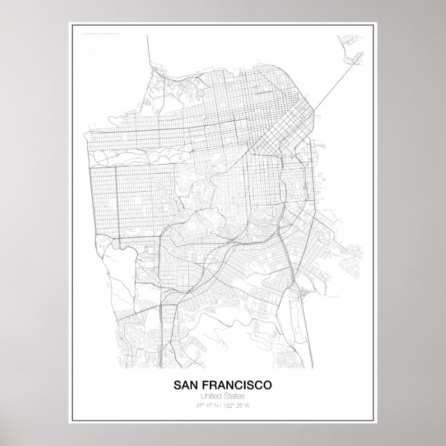 San Francisco, États-Unis Poster de carte minimali (Devant)