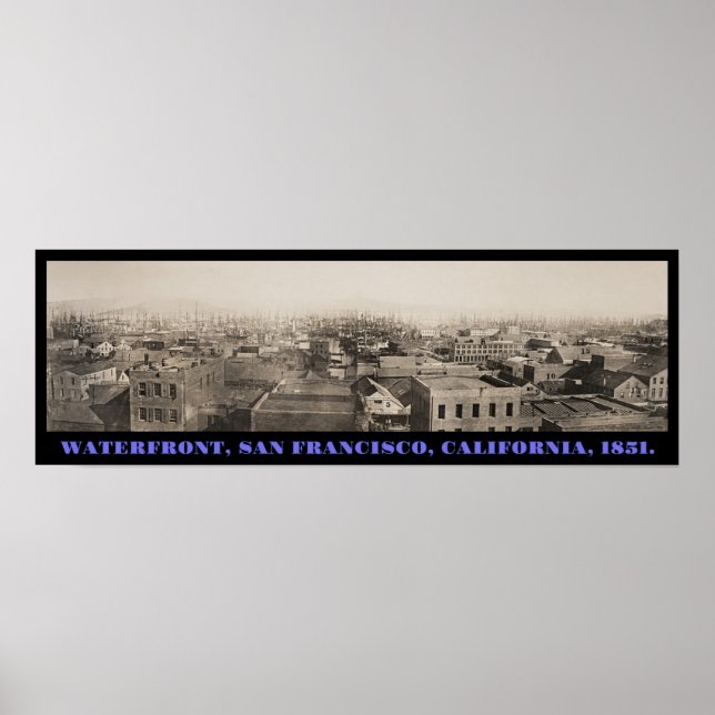 San Francisco Foggy Waterfront Panorama ca 1850 Poster (Vorne)