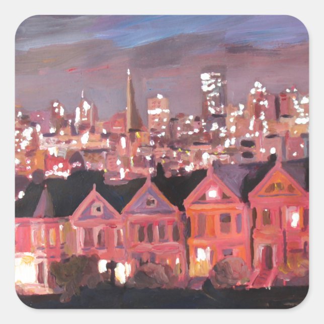 San Francisco - Gemalte Ladys Quadratischer Aufkleber (Vorderseite)