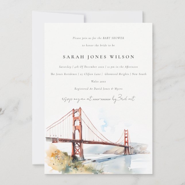 San Francisco Golden Gate Bridge Baby Shower Einladung (Vorderseite)