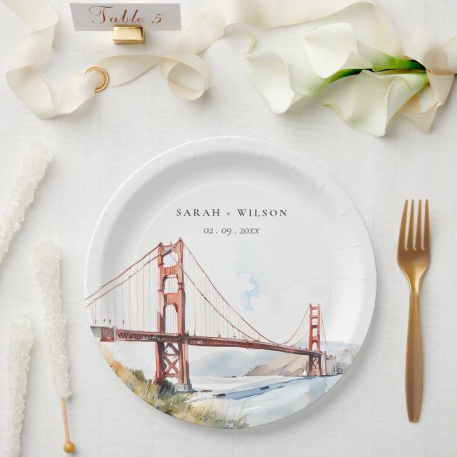 San Francisco Golden Gate Bridge Landscape Wedding Pappteller (Hochzeit)
