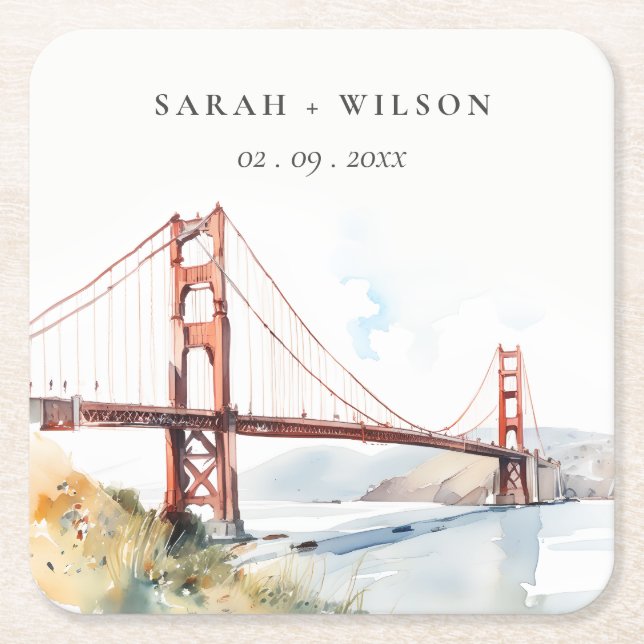 San Francisco Golden Gate Bridge Landscape Wedding Rechteckiger Pappuntersetzer (Vorderseite)