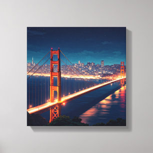 San Francisco Golden Gate Bridge Nachtpostkarte Leinwanddruck