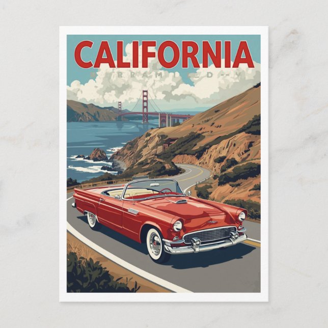 San Francisco Golden Gate Bridge Retro Car Postkarte (Vorderseite)