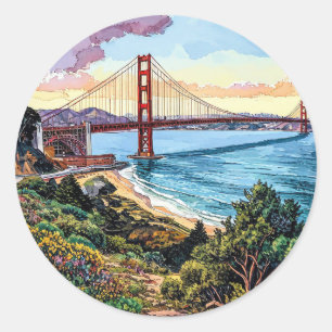 San Francisco Golden Gate Bridge Runder Aufkleber