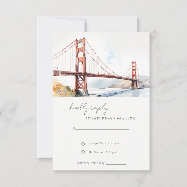 San Francisco Golden Gate Bridge Scape Wedding RSVP Karte (Vorderseite)