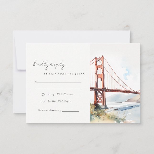 San Francisco Golden Gate Bridge Scape Wedding RSVP Karte (Vorderseite)