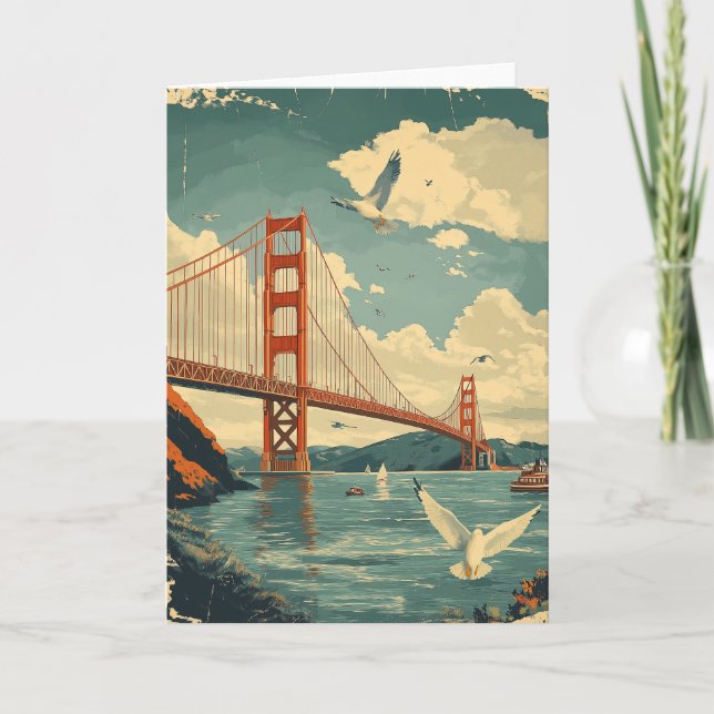 San Francisco Golden Gate Bridge Vintage Karte (Vorderseite)