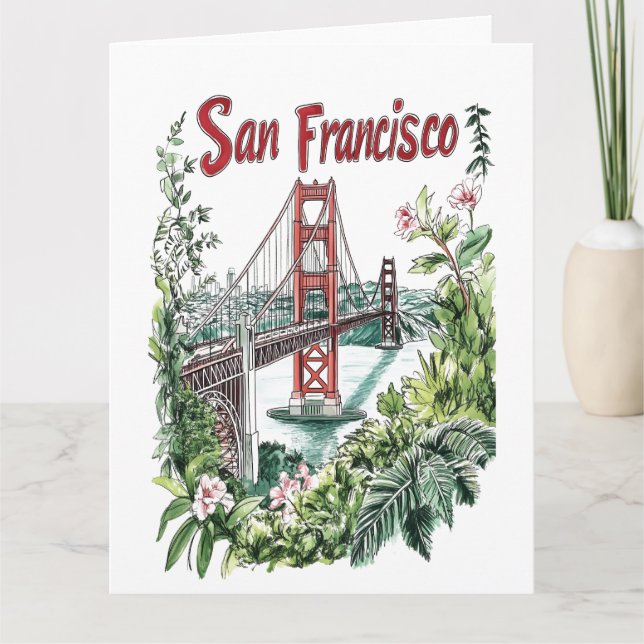 San Francisco Golden Gate Bridge Wasserfarbendesig Karte (Vorderseite)