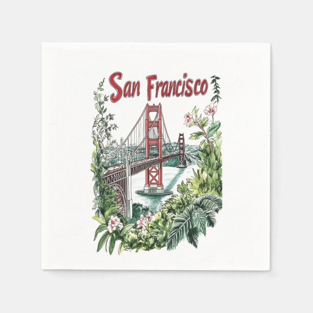 San Francisco Golden Gate Bridge Wasserfarbendesig Serviette (Vorderseite)