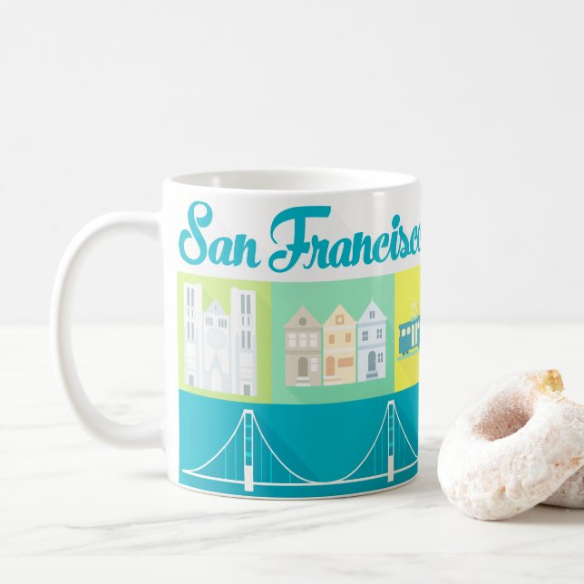 San Francisco Icons Iconic Souvenir Modernes Licht Kaffeetasse (Mit Donut)