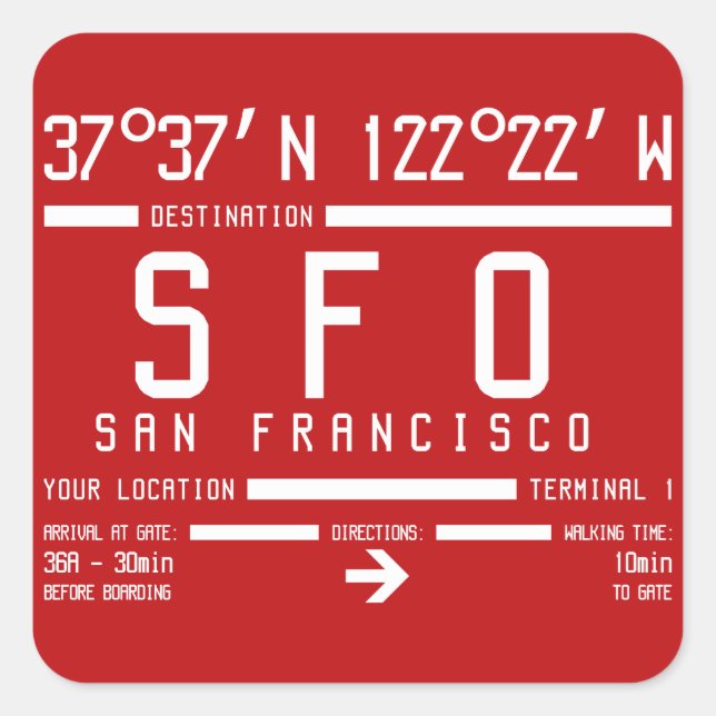 San Francisco International IATA Airport Code SFO Quadratischer Aufkleber (Vorderseite)