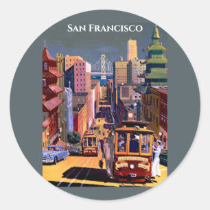 San Francisco-Kabelbahn Retro-Reiseandenken Runder Aufkleber