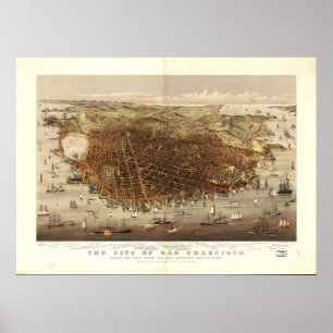 San Francisco Kalifornien 1878 Panoramakarte Poster