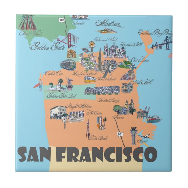 San Francisco Kalifornien Karte Fliese (Vorderseite)
