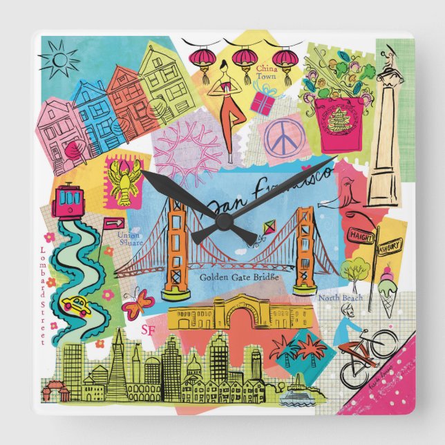 San Francisco, Kalifornien Quadratische Wanduhr (Vorderseite)