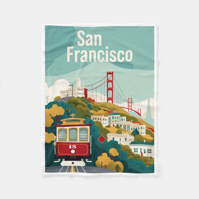 San Francisco Kalifornien - Rotes Seilbahn Fleecedecke (Vorderseite)
