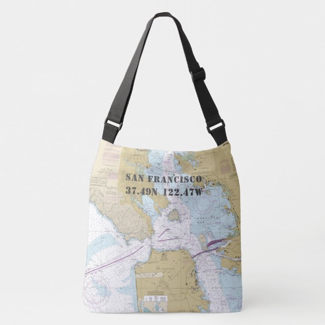 San Francisco Latitude Longitude Nautical Theme Tragetaschen Mit Langen Trägern (Vorderseite)