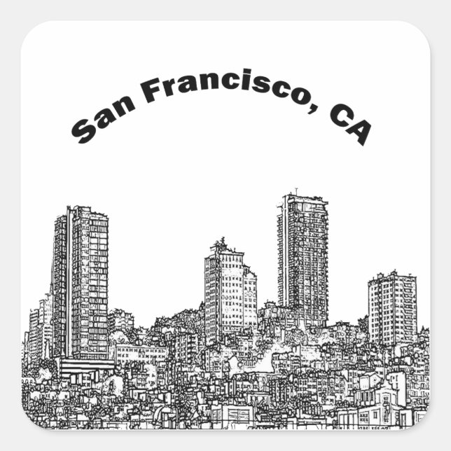 San Francisco Line Art Quadratischer Aufkleber (Vorderseite)