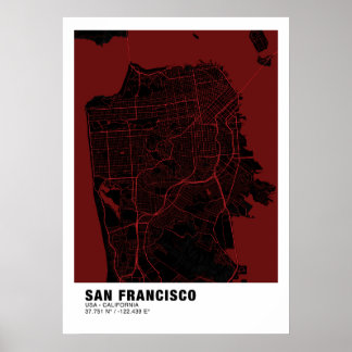 San Francisco Map Poster - Kalifornien Red Map